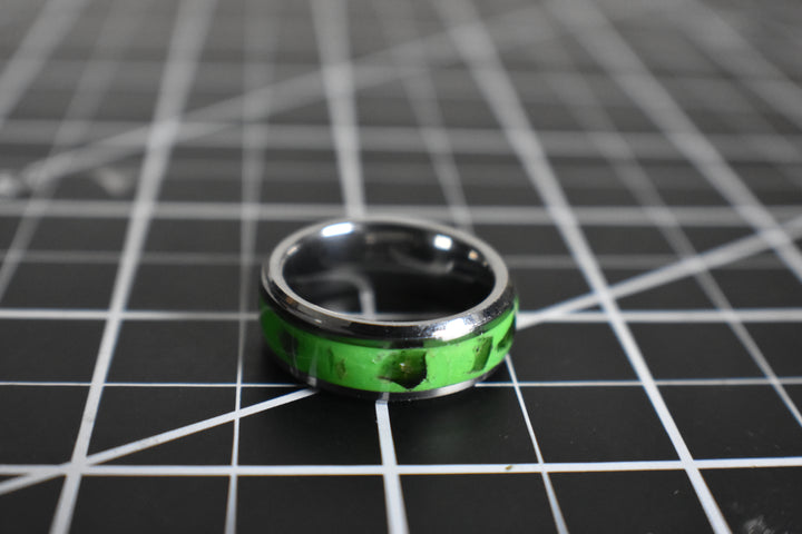 The Vulcan Ring - Green Glow Ring with Obsidian Shards