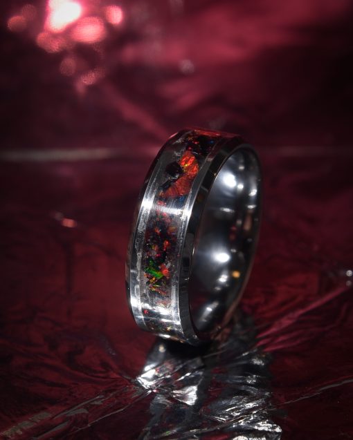 The Phoenix Ring: Red and Black Opal Inlaid Ring